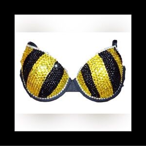 Crystal Rhinestone Stripe Black & Yellow Glam Bling Bra Top All Sizes New